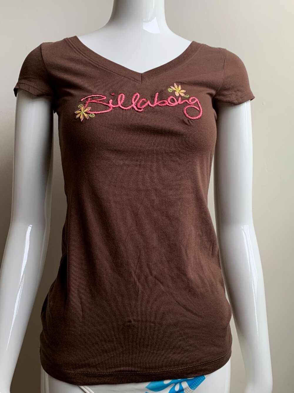 Billabong BLUE CRUSH Vintage RARE Brown embroidered logo fitted t-shirt tshirt